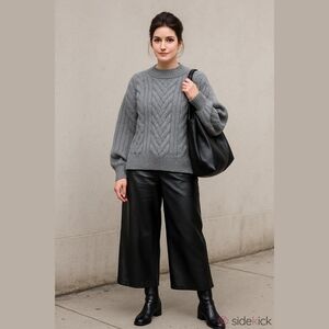 🖤 H&M Faux Leather 12 Wide Leg high waisted Pants Cropped New Years Eve